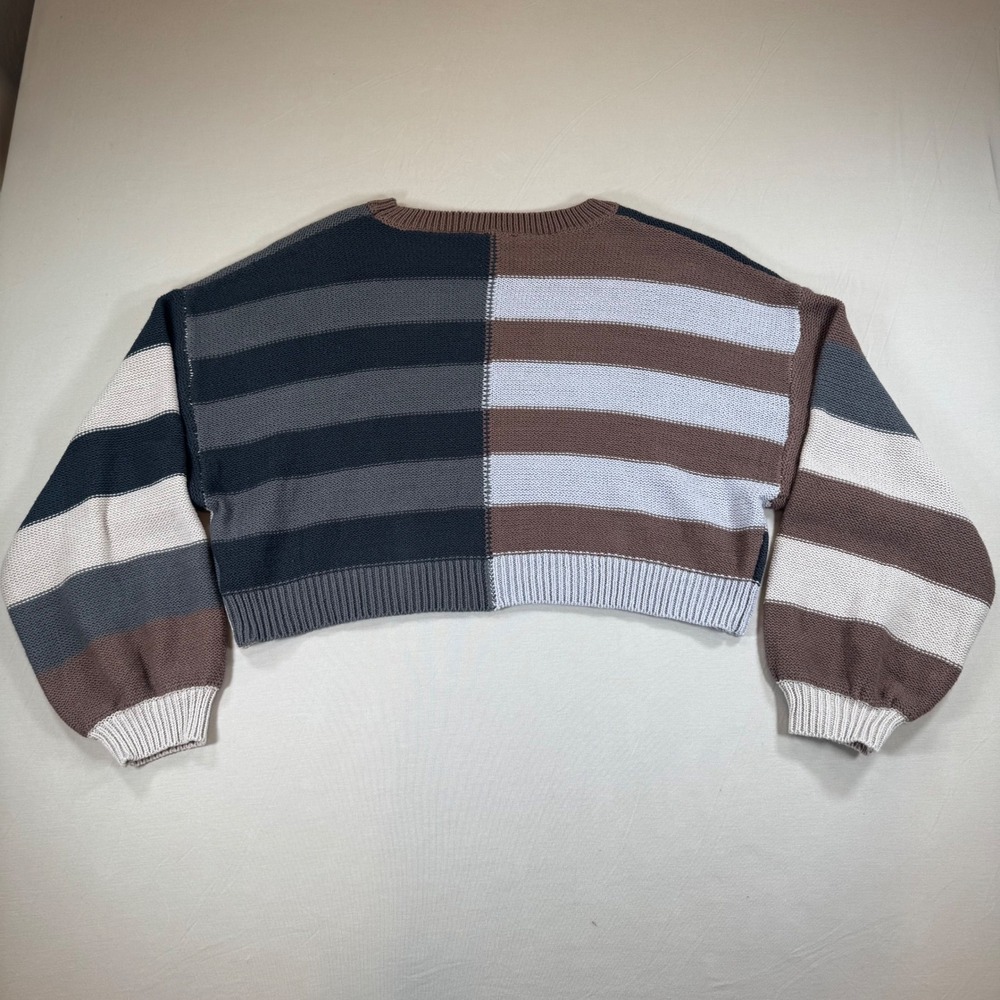Le Lis Collection Womens Striped Cropped Sweater Brown Grey Colorblock S IWT1677 - Picture 4 of 7